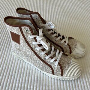 Loewe High-Top Canvas with Leather Trim Sneakers, Size 43 (Fits like US 10)